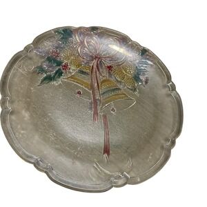 Mikasa Holiday Bells Crystal 15" Scalloped Impressed Christmas Platter